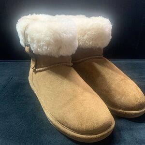 BearPaw Cozy Shearling Cuff Suede Slipper Boots - Chestnut